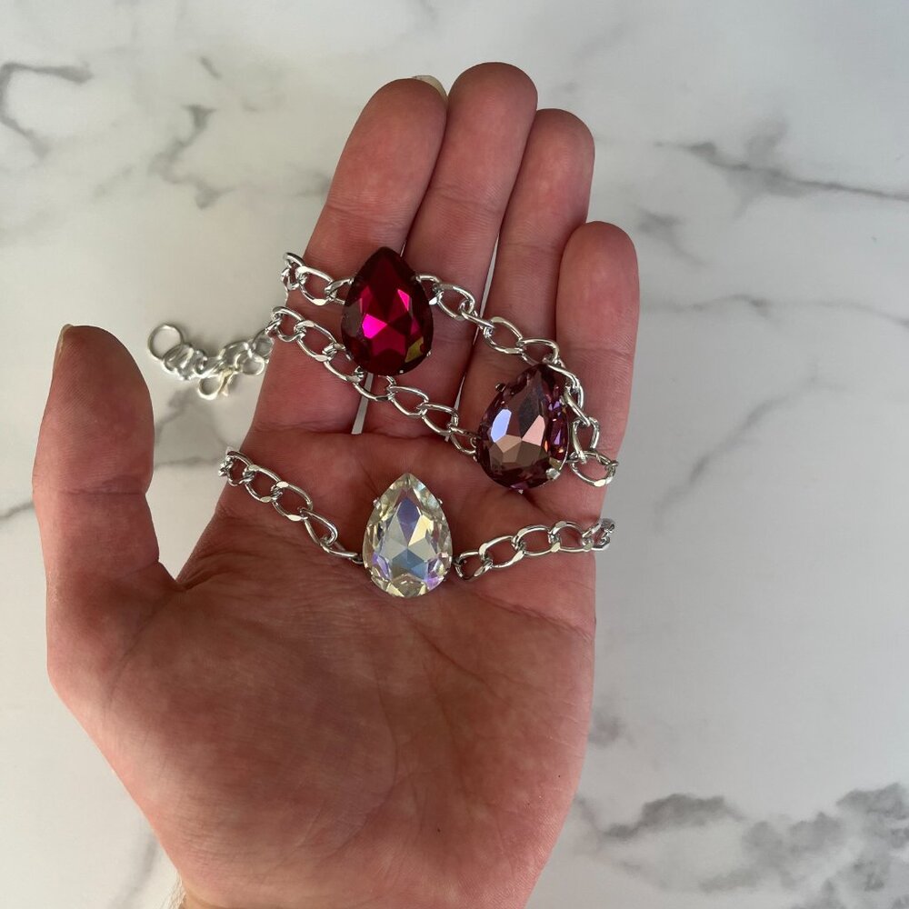 Swarovski Crystal Pear Shaped Bracelet - Hypoallergenic - Gift, Woman, Man - Picture 6 of 8